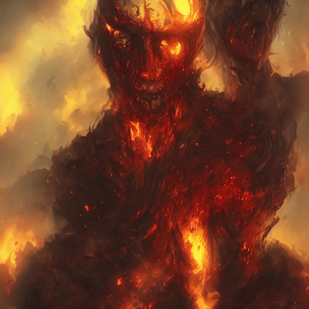 Prompt: portrait of demon from hell, full body shot, horror, fire, burning, fantasy, visually stunning, trending on artstation, cgsociety, artgerm