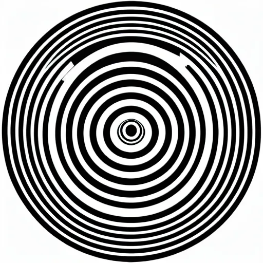 Image similar to a perfect circle of concentric rings where the inside is empty blank space and around the outer edge of the circle is the silhouette of a city skyline, black and white, minimalist, in the style of a line drawing