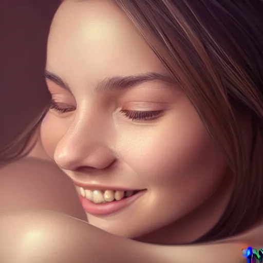 Image similar to beautiful serene intricate portrait of a woman, smiling softly, wearing casual clothes, relaxing on the couch, interior lighting, cozy living room interior, soft focus, 8 k, art by irakli nadar, hyperrealism, hyperdetailed, ultra realistic