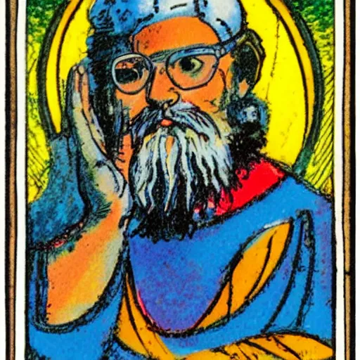 Prompt: A vibrant and bright tarot card featuring edmund husserl