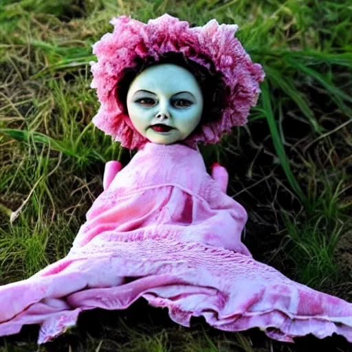 Image similar to weird horror doll melting