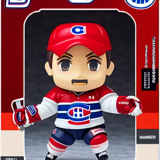 Image similar to high quality portrait flat matte painting of cute Nendoroid figurine of Patrick Roy Goaltender, in the style of nendoroid and manga NARUTO, number 33 on jersey, Patrick Roy Goaltender, An anime Nendoroid of Patrick Roy, hall of fame goalie Patrick Roy!!!, number 33!!!!!, Montreal Habs Canadiens figurine, detailed product photo, flat anime style, thick painting, medium close-up