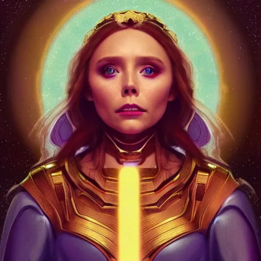 Prompt: elizabeth olsen as the goddess of space!!!, golden ratio!!!!!, centered, trending on artstation, 8 k quality, cgsociety contest winner, artstation hd, artstation hq, luminous lighting