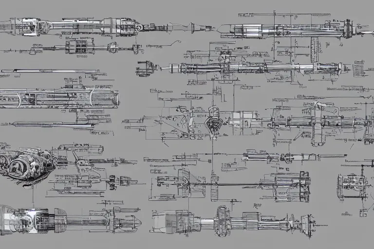 Image similar to aesthetically pleasant technical drawing of an open - source nuclear weapon machinery, hyperdetailed, complex, intricate, exploded view!!, 4 k, trending on artstation