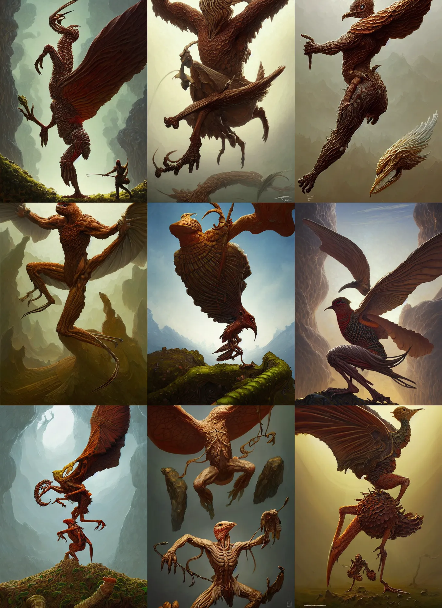 Prompt: full - body d & d mtg fungus bird giant anatomy on white background, action pose, intricate, highly detailed, digital painting, artstation, concept art, smooth, sharp focus, illustration, art by norman rockwell emiliano ponzi andrey remnev yoann lossel aaron jasinski, 8 k