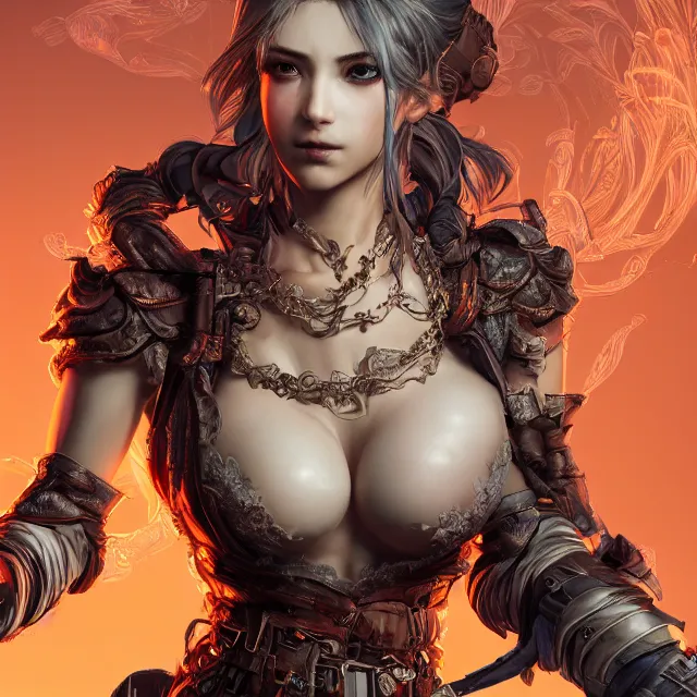 Image similar to the portrait of chaotic neutral female rogue as absurdly beautiful, gorgeous, elegant, innocent young gravure idol, an ultrafine hyperdetailed illustration by kim jung gi, irakli nadar, intricate linework, bright colors, octopath traveler, final fantasy, unreal engine 5 highly rendered, global illumination, radiant light, detailed and intricate environment