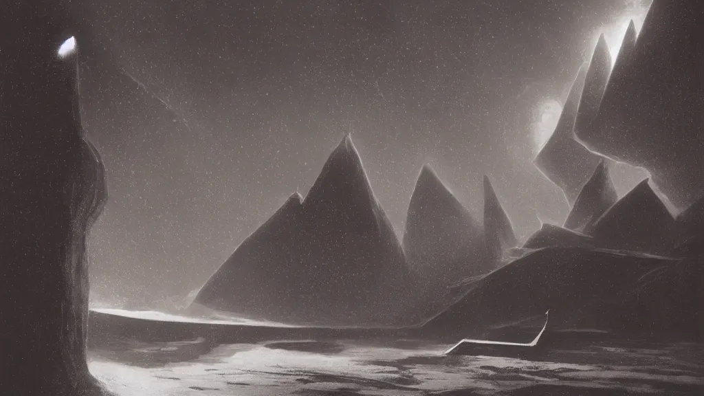 Image similar to otherworldly atmosphere of emissary space by arthur haas and bruce pennington and john schoenherr, cinematic matte painting buildings by zaha hadid and james turrell in the mountains with falling snow