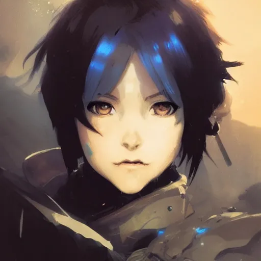 Image similar to realistic portrait of Sinon from sword art online, short blue hair, dramatic lighting, illustration by Greg rutkowski, yoji shinkawa, 4k, digital art, concept art, trending on artstation