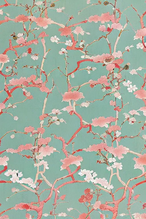 Image similar to Chinoiserie floral wallpaper by James Jean, victo ngai