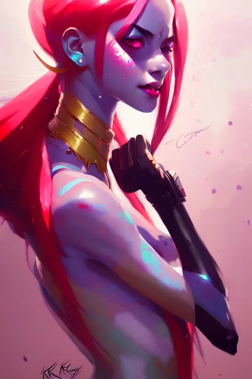 Prompt: a ultradetailed beautiful painting of jinx from league of legends, by greg rutkowski, conrad roset, and ilya kuvshinov trending on artstation