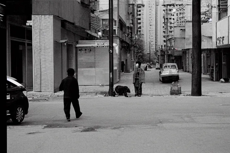 Prompt: everyday life in a quiet street in Beijing, film photography, 35mm, cinematographic, detailed, realistic--style stephen shore.