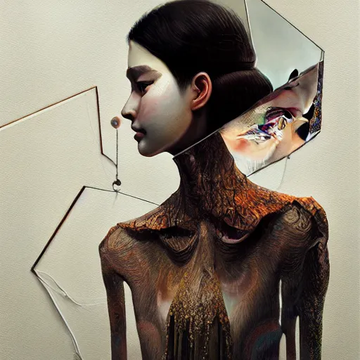 Image similar to 3 d, fashion models looks into the frame, intricate oil painting, high detail, figurative art, multiple exposure, poster art, 3 d, by tooth wu and wlop and beeple