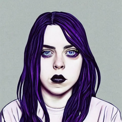 Prompt: billie eilish portrait from nails and thread