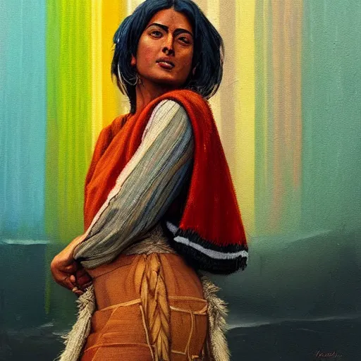 Image similar to A beautiful painting of a series of vertical stripes in different colors. Indian by Ted Nasmith, by Tatiana Suarez rendered in octane, Trending on artstation