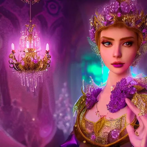 Image similar to portrait princess of amethyst, glowing, ornate and intricate purple jewelry, jaw dropping beauty, glowing background lighting, purple accent lighting, hyper detailed, fairy tale, 4 k octane render