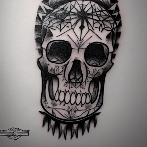 Image similar to tattoo design, stencil, tattoo stencil, traditional, a world famous tattoo of a geometric skull