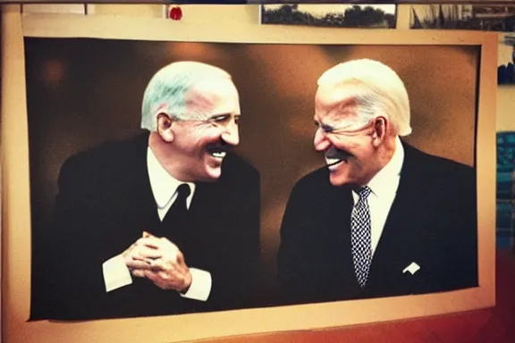 Image similar to “ very very intricate photorealistic photo of hitler and joe biden laughing together, detailed natural lighting, award - winning crisp details ”