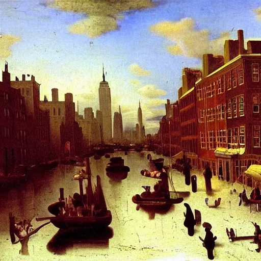 Image similar to painting of new york city in 1860 by Jan Vermeer,