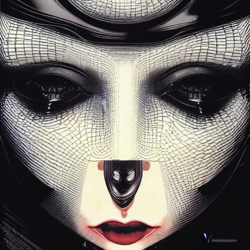 Image similar to portrait closeup of black reflective glossy dark beautiful woman robot, sensual pose, symmetrical, by yoichi hatakenaka, masamune shirow, josan gonzales and dan mumford, ayami kojima, takato yamamoto, barclay shaw, karol bak, yukito kishiro, moebius