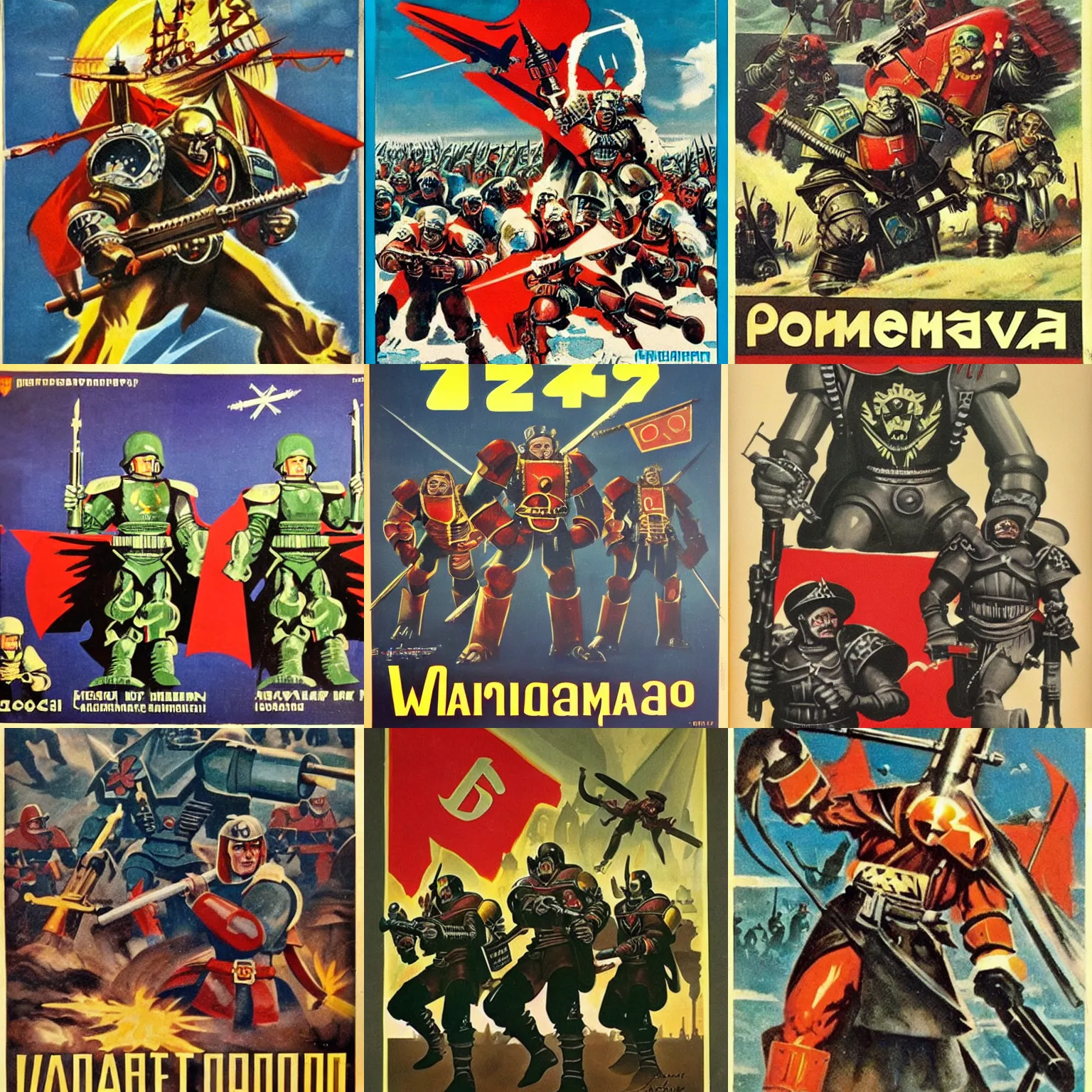 Prompt: warhammer, 1 9 6 0 s soviet poster