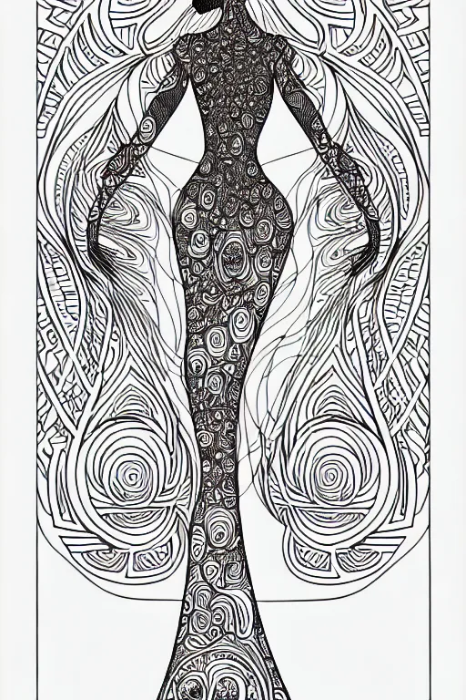 Image similar to abstract women statue ornate luxury fractal color ink drawing line art colouring page, vector, margins, fine lines, centered