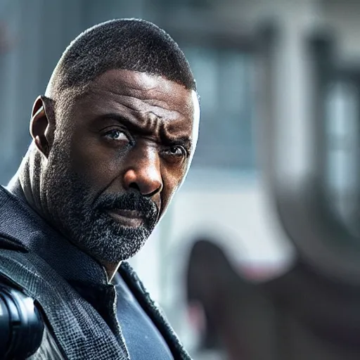 Image similar to film still of Idris Elba as Punisher in new Marvel film, photorealistic 8k