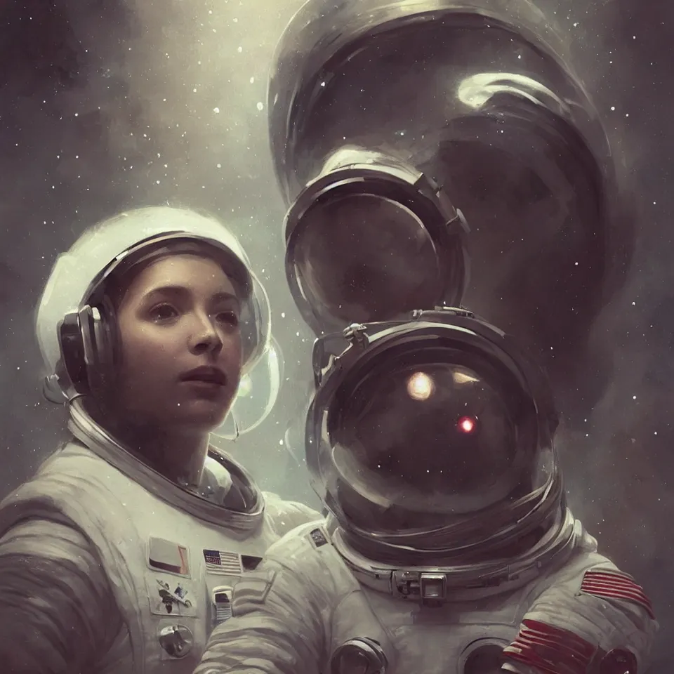 Image similar to a portrait astronaut wearing a headphone, digital painting, digital art, beautiful, cinematic, 4 k, ultra hd, art by greg rutkowski