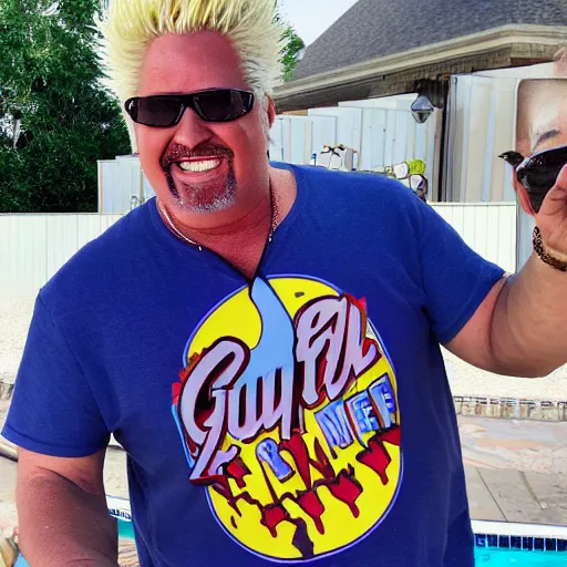 Image similar to guy fieri as thanos drinking a white claw at the pool