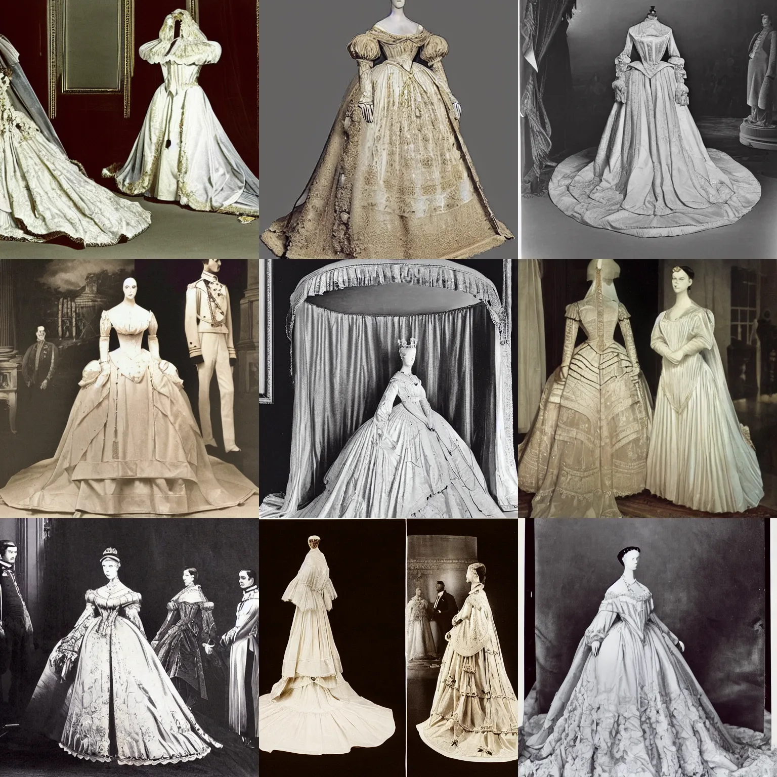 Prompt: Queen Victoria's wedding dress designed Givenchy, stage lighrt, award winning fashion photo