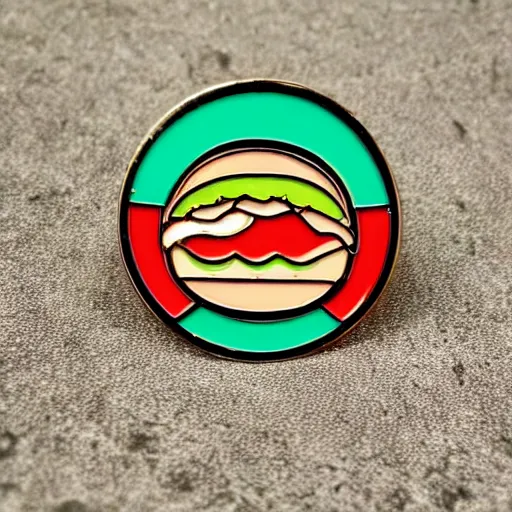 Image similar to minimalistic enamel pin of a kebab, retro design