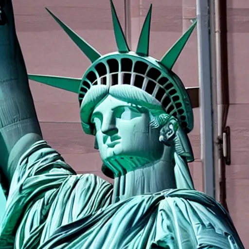 Prompt: the statue of liberty comes alive and invades new york city