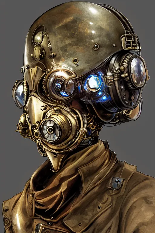 Image similar to steampunk helmet fantasy art mask robot ninja stylized digital illustration sharp focus, elegant intricate digital painting artstation concept art global illumination ray tracing advanced technology chaykin howard and campionpascale and cooke darwyn and davis jack