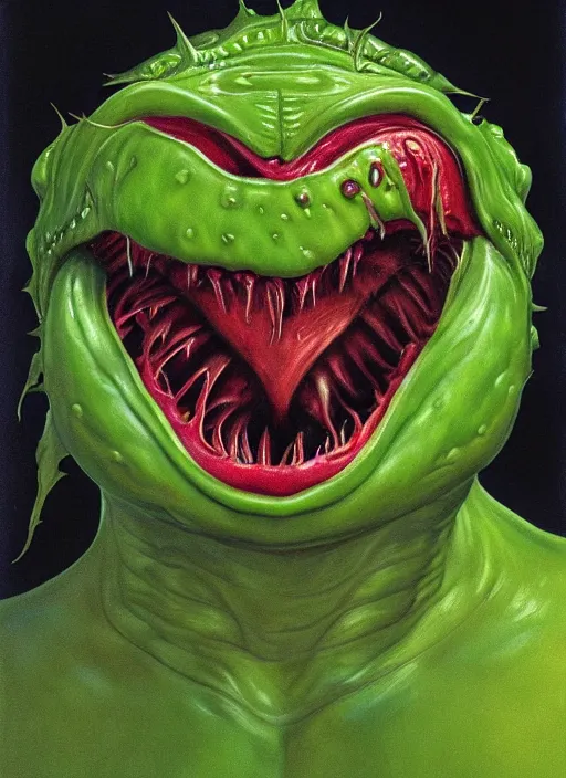 Image similar to portrait of Audrey II from Little Shop of Horrors (1986) in Society (1989), highly detailed, centered, solid color background, digital painting, artstation, concept art, smooth, sharp focus, illustration, artgerm, donato giancola, Joseph Christian Leyendecker, Les Edwards, Ed Repka, WLOP, Artgerm