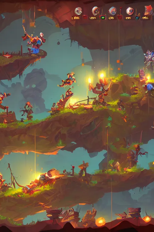 Prompt: side scroller 2d game by dead cells artist Rendering a game scenario . full of details, by squaresoft and awesomenauts legends , Matte painting, trending on artstation and unreal engine