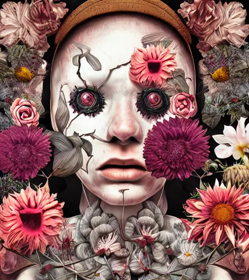 Prompt: portrait, nightmare anomalies, flowers by dariusz zawadzki, kenneth blom, mental alchemy, james jean, pablo amaringo, naudline pierre, contemporary art, hyper detailed