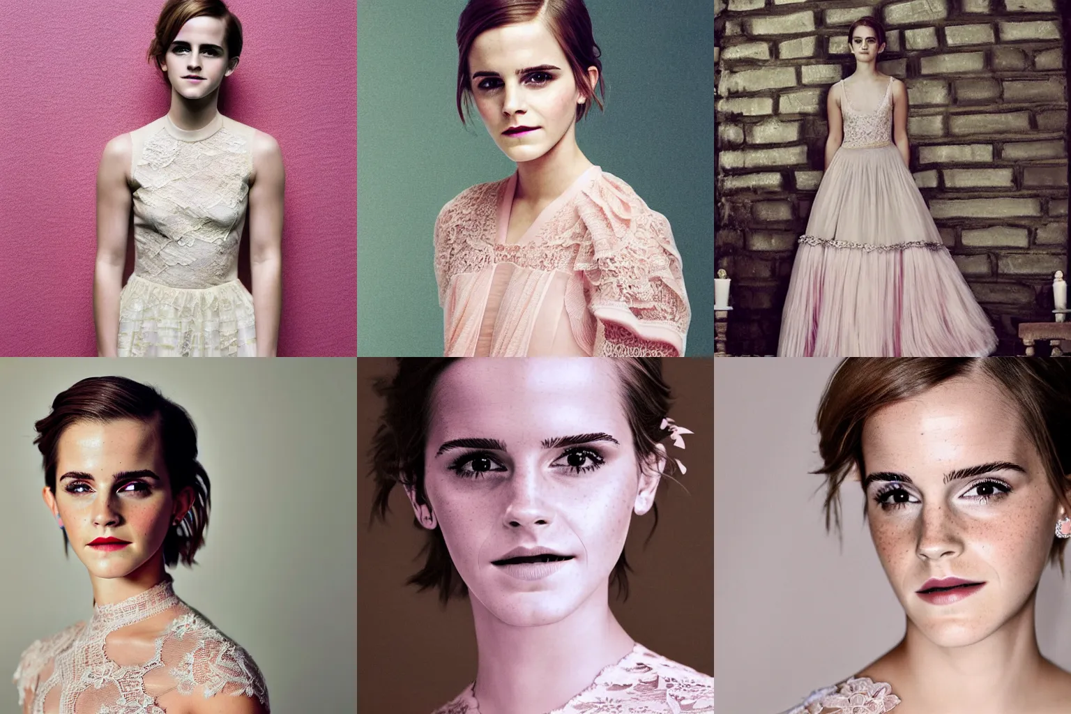 Prompt: fashion model emma watson dressed in pastel cut paper lace, photo, 8k, incredibly detailed