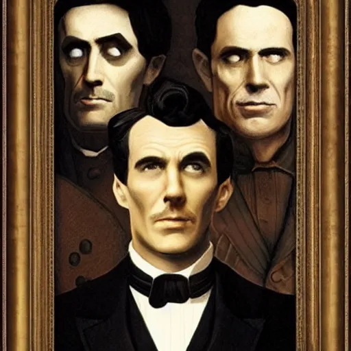 Image similar to American Gothics by Grant Wood but with Sherlock Holmes and Watson instead of the usual characters