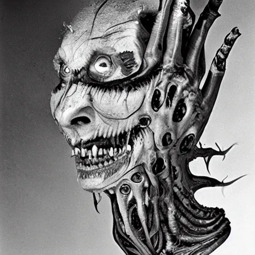 Image similar to a portrait of a creature from the beyond, body horror, by gerard brom and ansel adams