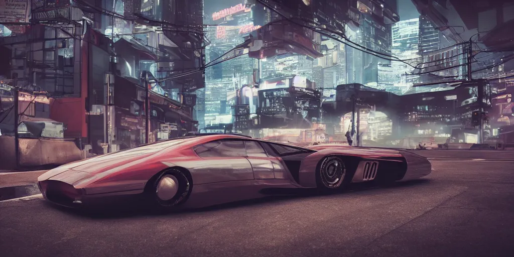 Image similar to a vintage modern retro cyberpunk car design, car design, vehicle, car photography, 4 k