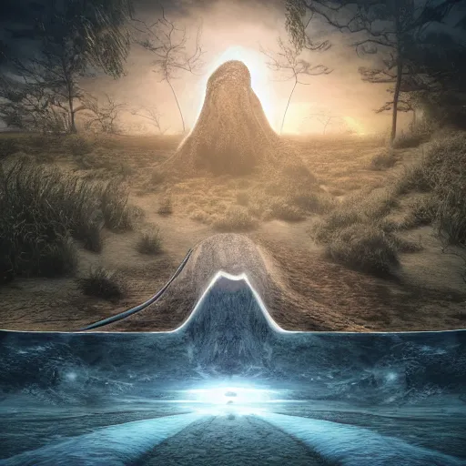 Image similar to the veil between two realities, album art, hyperdetailed surrealism, unreal engine