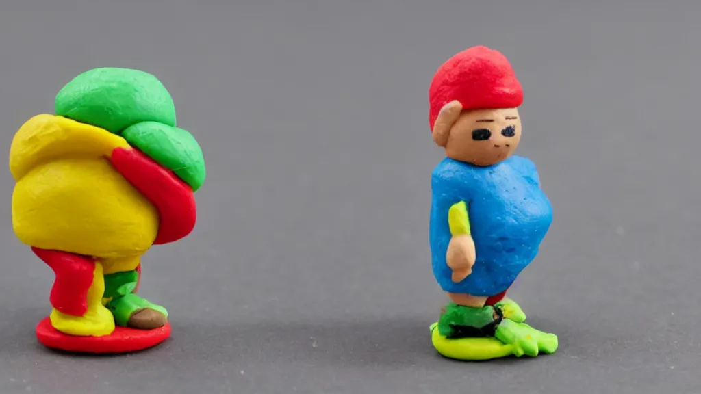 Prompt: a Playdough figure of a small man