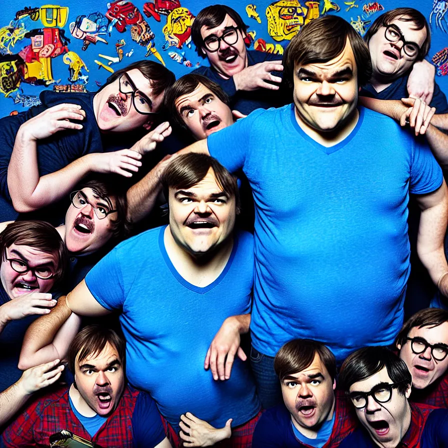 Prompt: jack black as bo burnham in the weezer's 'blue' album cover, best artwork of 2019