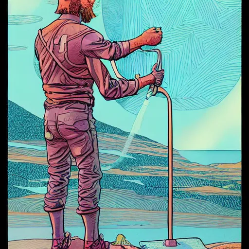 Image similar to hope for humanity, colored ink, moebius illustration art, key art