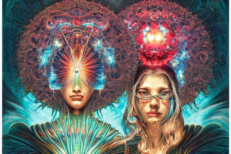 Prompt: raver by artgerm, steve argyle, ernst haeckel, david a. hardy, oyama kojima, phil koch, annie leibovitz, benoit mandelbrot, dan mumford, bruce pennington, mimmo rotella