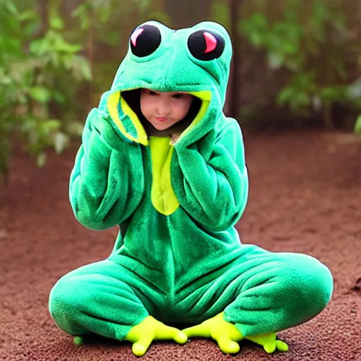 Image similar to frog kigurumi, 8k, realistic