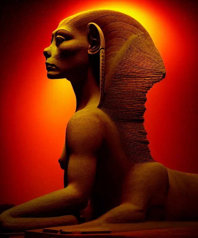 Image similar to epic professional digital art the sphinx, horrific yet beautiful vibe, evocative, atmospheric lighting, painted, intricate, highly detailed, by leesha hannigan, wayne haag, reyna rochin, ignacio fernandez rios, mark ryden, iris van herpen, artstation, cgsociety, stunning, gorgeous, sharp focus, cinematic, masterpiece