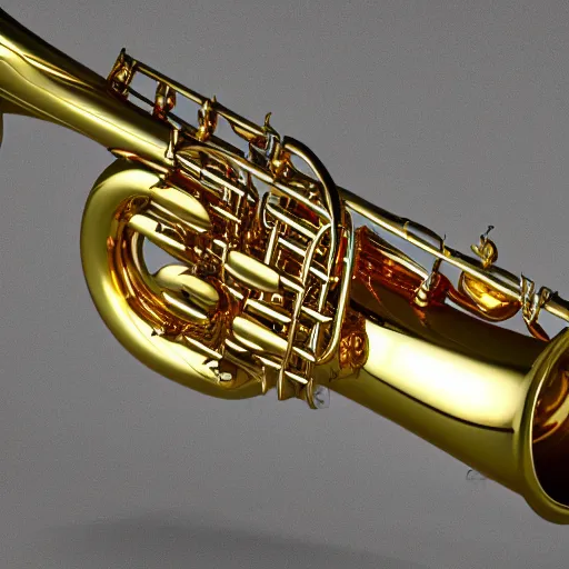 Prompt: golden baritone saxophone 8 k high quality highly detailed octane render blender