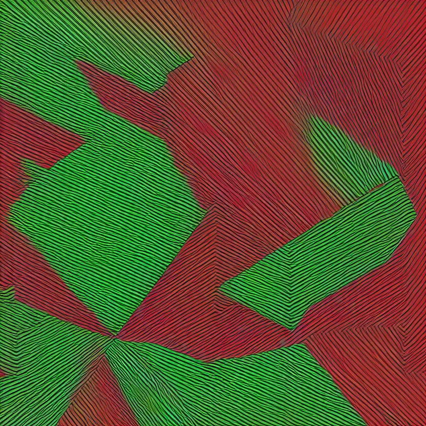 Prompt: an Autechre album cover using only straight lines and large geometric shapes and no more than 2 colors red and green, high resolution, lineart, high contrast