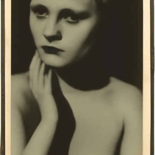 Prompt: film still of a young female with dark features decaying with the thought of her life ahead of her, despondent, waiting in search of some other place, moonlit night, dark mood, accentuated shadows, in style of william mortensen