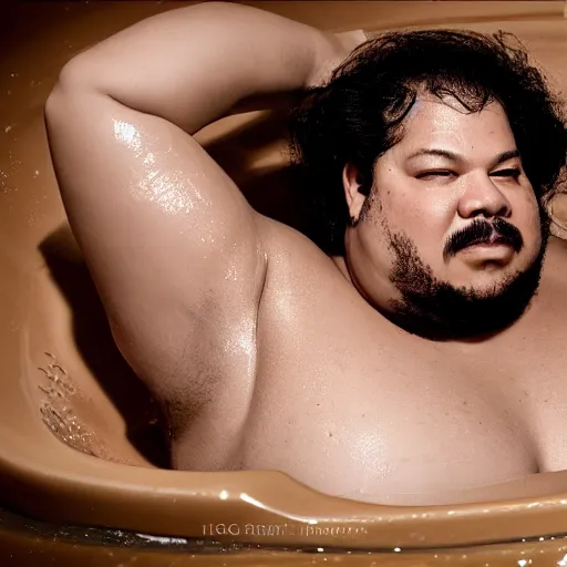 Image similar to photographic portrait by Annie Leibovitz of GreekGodX in a hot tub, closeup, foggy, sepia, moody, dream-like, sigma 85mm f/1.4, 15mm, 35mm, 4k, high resolution, 4k, 8k, hd, full color